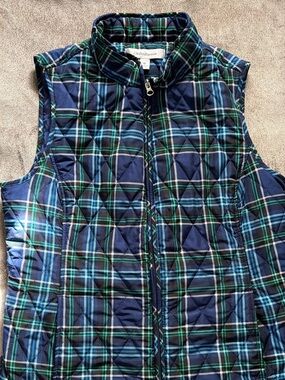 Croft & Barrow Women's Quilted Vest Size M Blue Green Plaid Full Zip Gorpcore